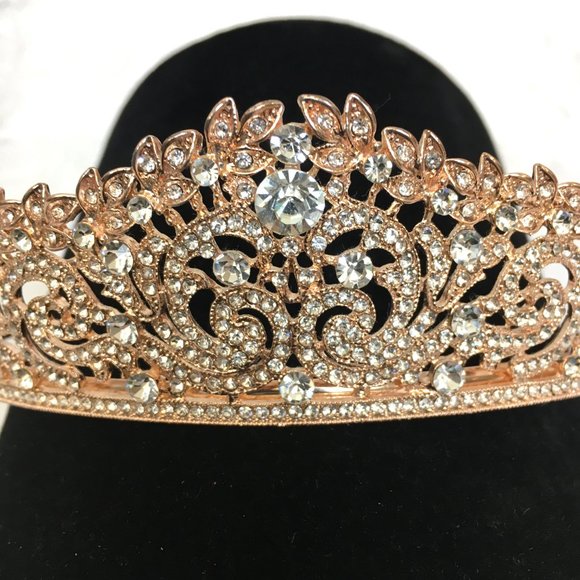 Bridal Headpiece - Tiara Crown  -  Rose Gold with crystals & CZ Crown EUC main image 5